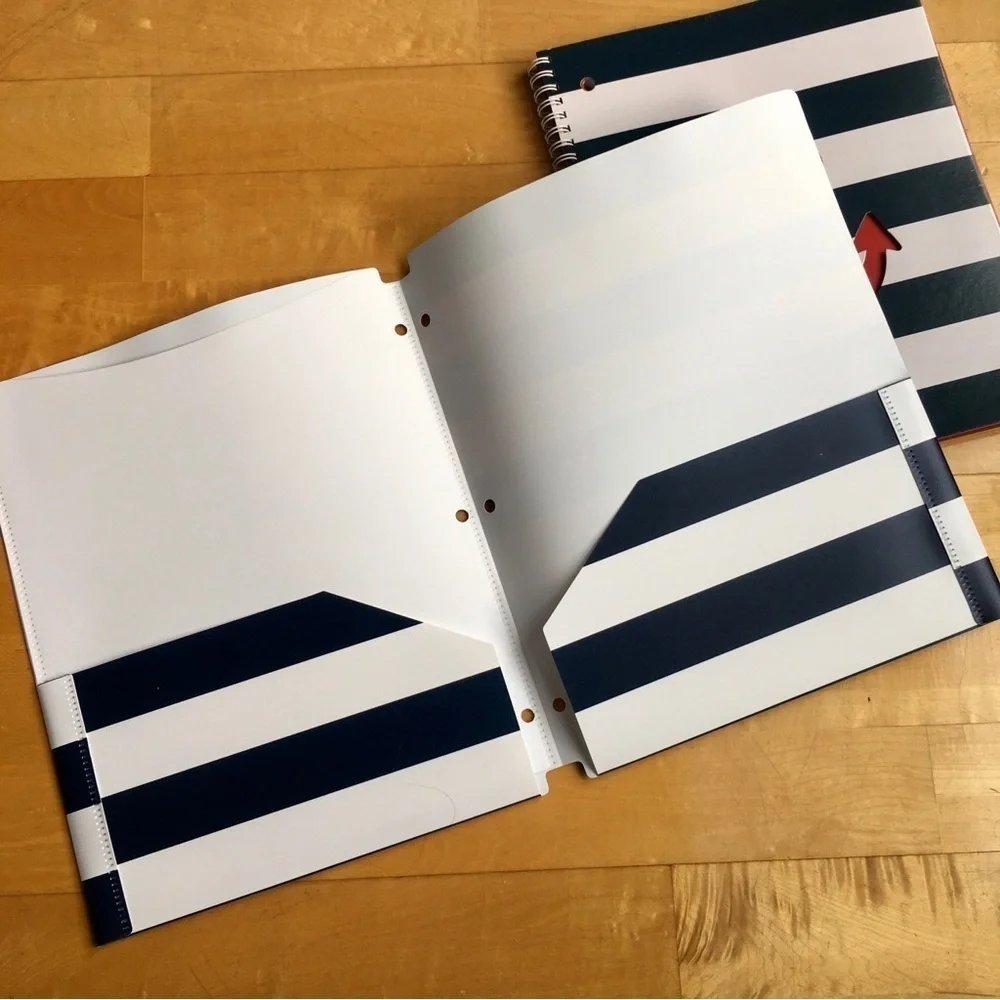 Nautical Anchor on Stripe Notebook + Folder Stationery Set, Navy, White, Red